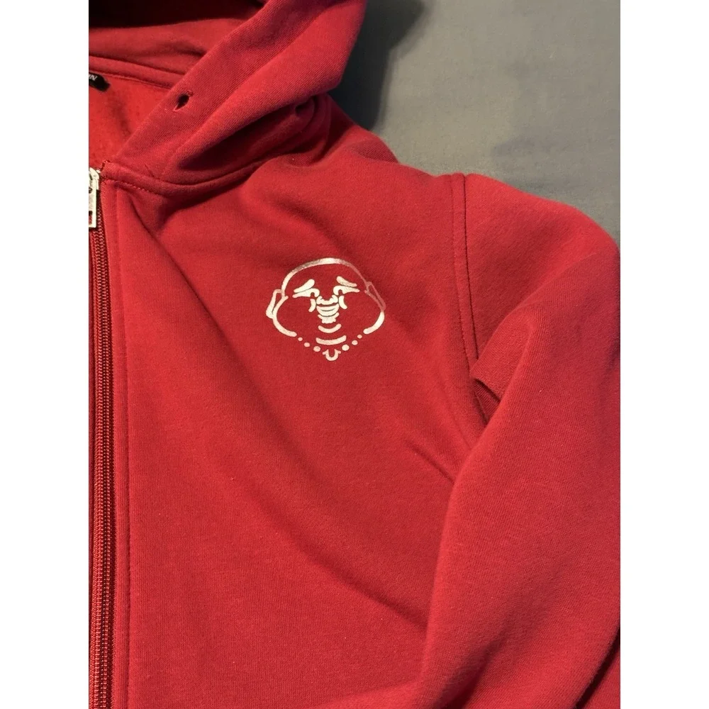 True Religion Men's Large‎ Sweatsuit Set Jogger and Pullover Hoodie, Red, Buddha